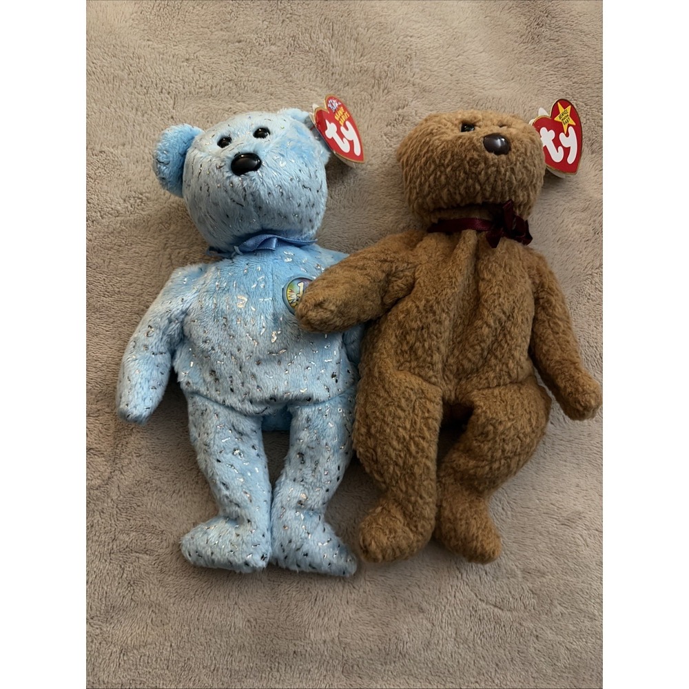 Vintage Lot Of 2 Beanie Babies Bears - Curly & Decade